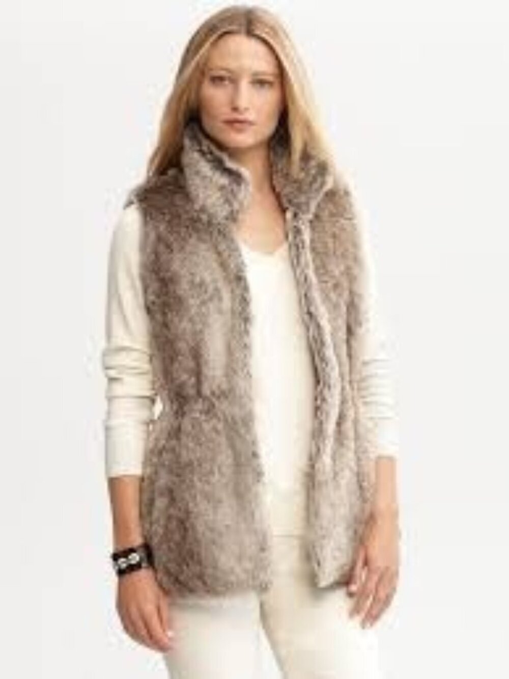 Banana Republic Faux Fur Vest Beige Brown Quilted Lining XS